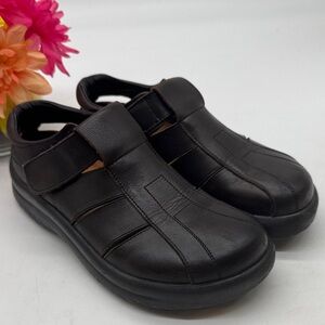 Footprints by Birkenstock Sandals Black Leather Slip-On Shoes EU Size 39 BRK8414